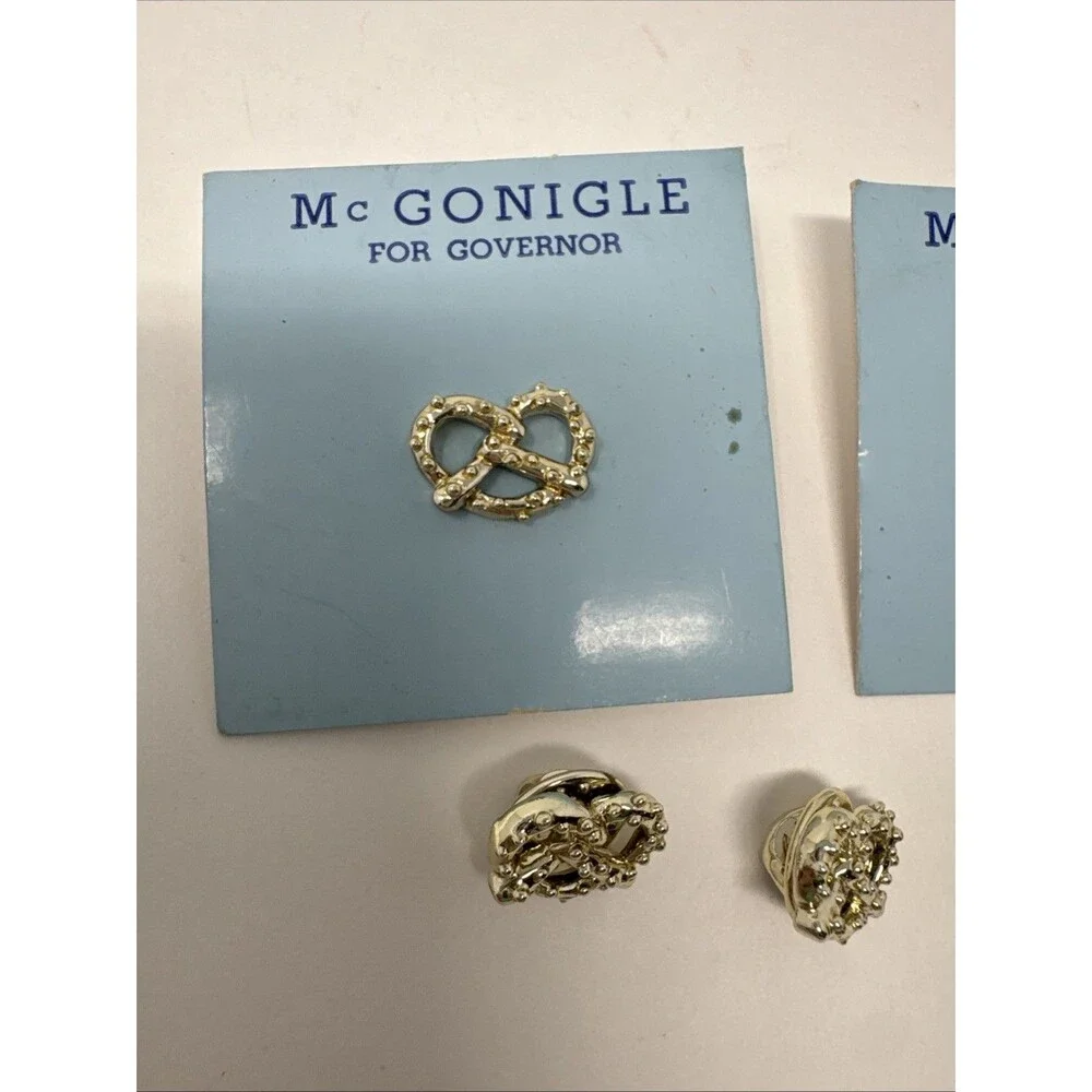 5x Pin Pretzel Gold Tone McGonigle Pennsylvania Governor Political Campaign 1958